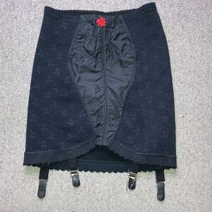 Vintage Rubber Satin Open Bottom Girdle Nylon Firm Skirt Black Shaper Lingerie S